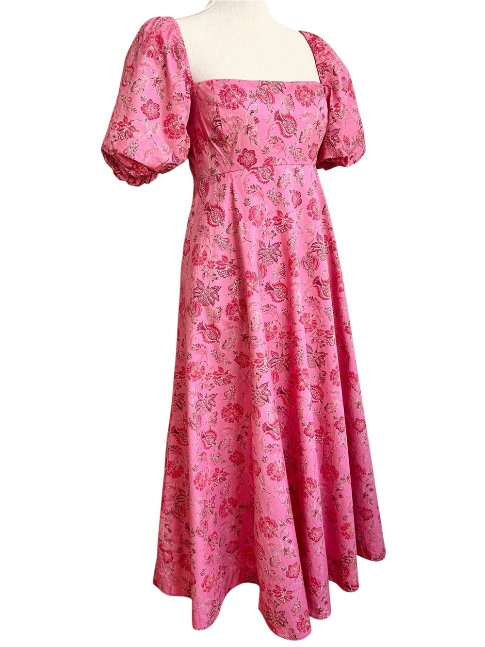 Hill House Pink Red Floral Ikat Cotton Midi Dress Size Large Matilda - Picture 10 of 15
